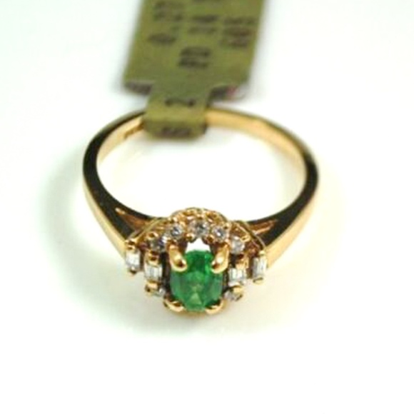 Oval Green Tsavorite & Diamond 14K Gold Ring NEW - Picture 2 of 4